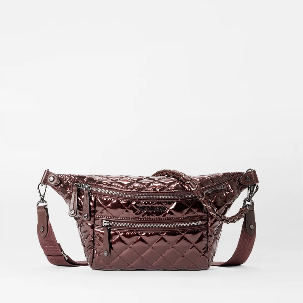MZ Wallace Quilted Patent Bordeaux lacquer Crosby Crossbody Belt Bag